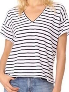rag & bone White and Black Striped V-Neck Tee